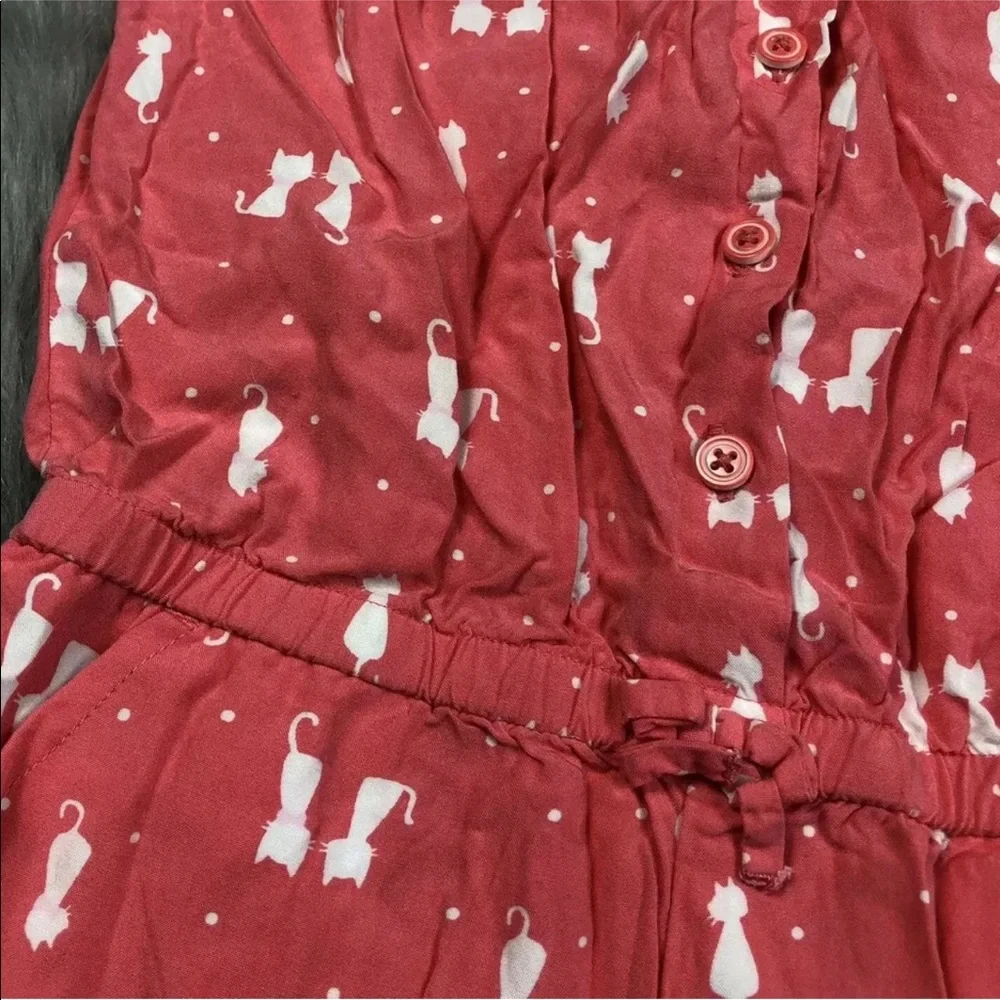 Gymboree Girls Coral Pink White Cat Romper Size 7